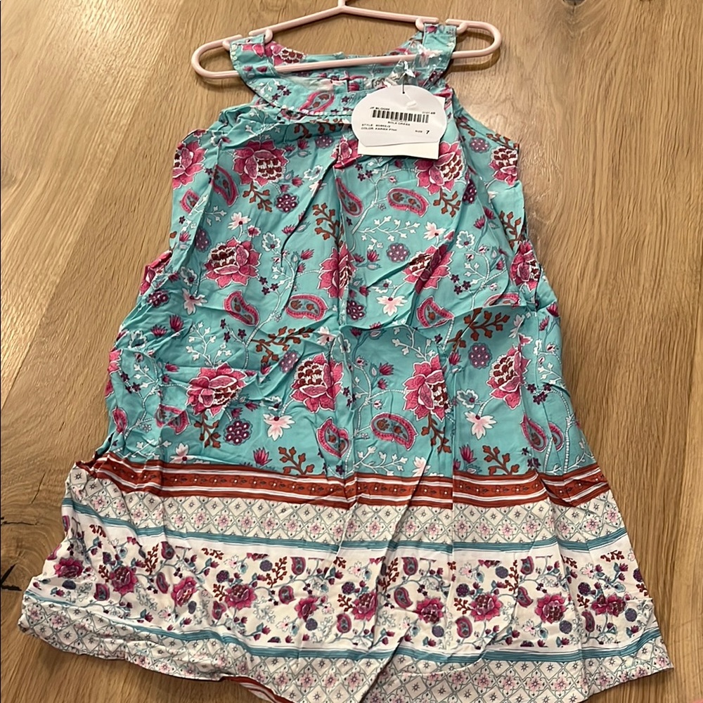 Floral Sleeveless Dress in Teal and Pink